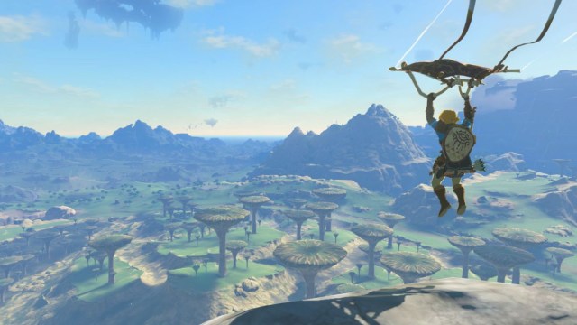 Link gliding down to a location in Tears of the Kingdom