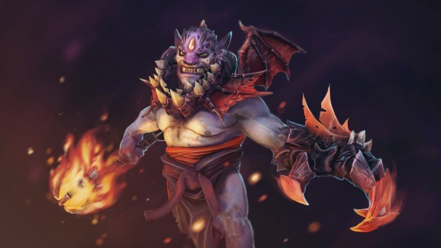 Lion from Dota 2, a demonic creature with a giant claw and a wand shooting fire.