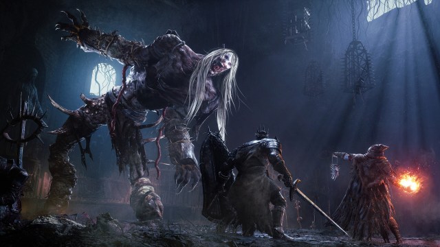 Lords of the Fallen screenshot showing a monster attacking warriors