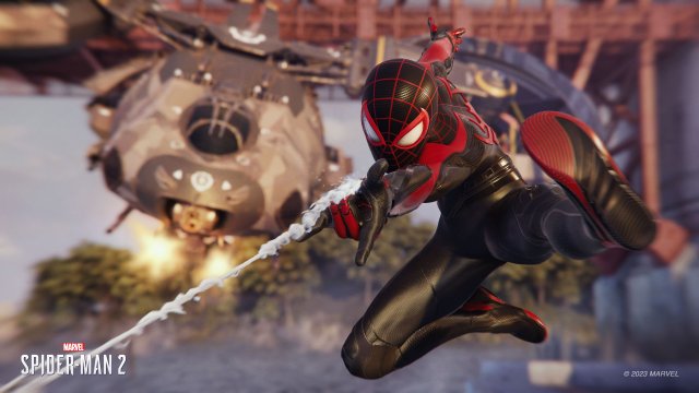 Spider-Man 2 image showing Miles swinging