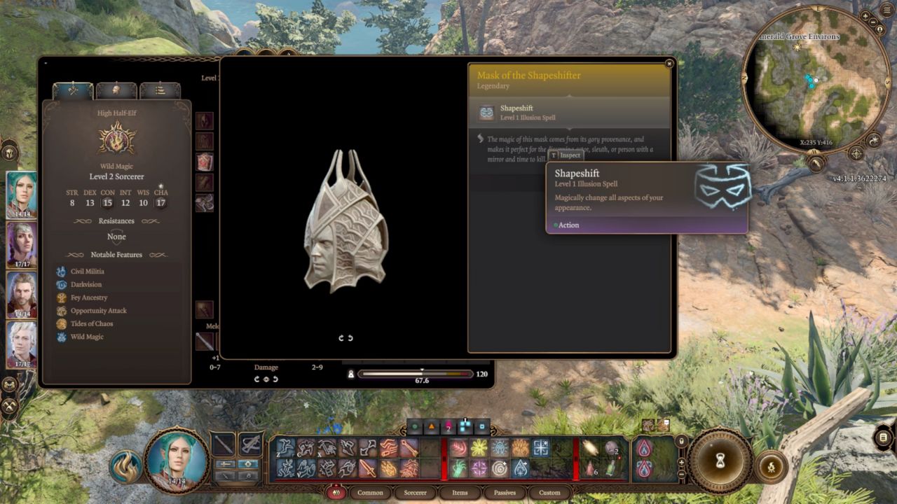 A menu showing a stone mask with abilities in BG3