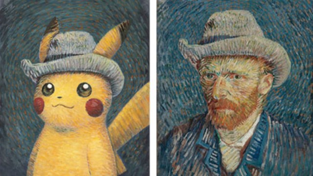 A side-by-side of Van Gogh and the Van Gogh Pikachu card