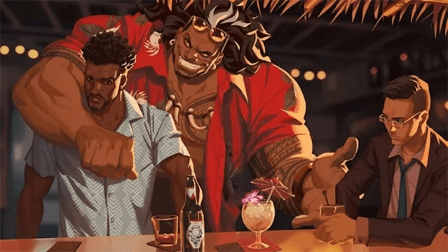 Mauga and Baptiste at a bar in OW2 short story