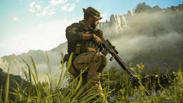 Captain Price from CoD in a grassy area.
