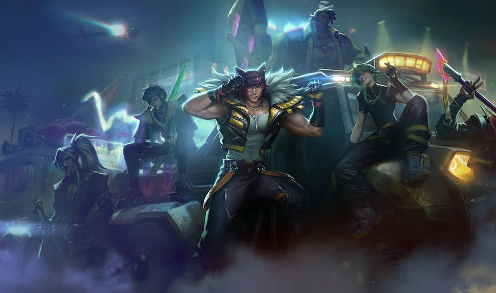 HEARTSTEEL pose in League of Legends with Sett at the front