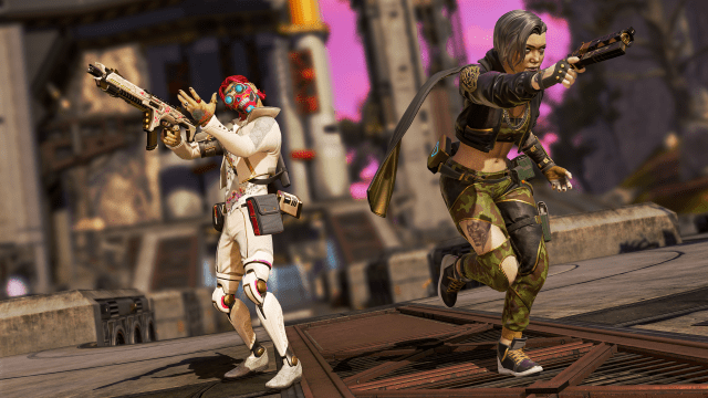 An Octane and Wraith wearing Apex's cosmetics, designed in partnership with Post Malone.