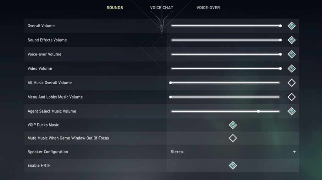 Sound settings in VALORANT menu.