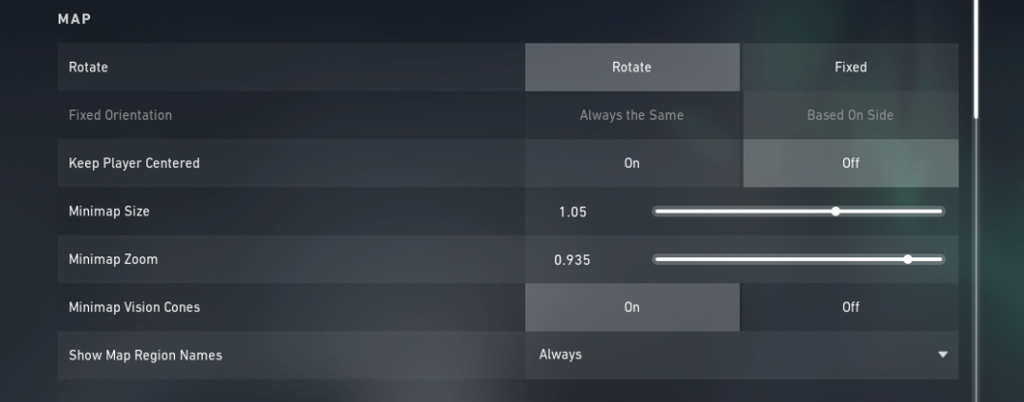 Map settings in VALORANT.